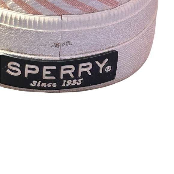 Sperry Women’s Top Sider 9.5 Medium Slip Ons, leather laces Pink Striped,casual - Picture 4 of 6